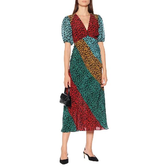 Rixo London Silk Amber Maxi Dress Giraffe Multi Medium - Picture 2 of 6